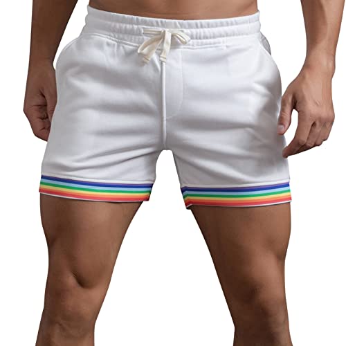 WKAYsIV Herren Jogginghose Herren XL Sporthose Taschen Einfarbig Regenbogen Hosen Tasche Kordelzug Lose Beiläufige Sport Läuft Gerade Shorts Strand Hosen Herren Sportbekleidung(Weiß,S) von WKAYsIV