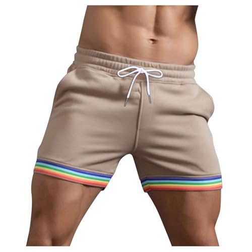 WKAYsIV Herren Shorts Kampfsport mit Tasche und Kordelzug, lockere Freizeithose für Sport, Laufen, gerade Shorts, Strandhose Hose Herren Unten(Khaki 4XL) von WKAYsIV