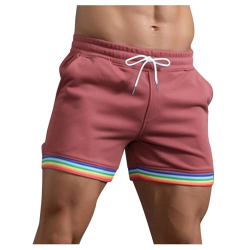 WKAYsIV Herren Shorts Kampfsport mit Tasche und Kordelzug, lockere Freizeithose für Sport, Laufen, gerade Shorts, Strandhose Hose Herren Unten(Wassermelonenrot L) von WKAYsIV