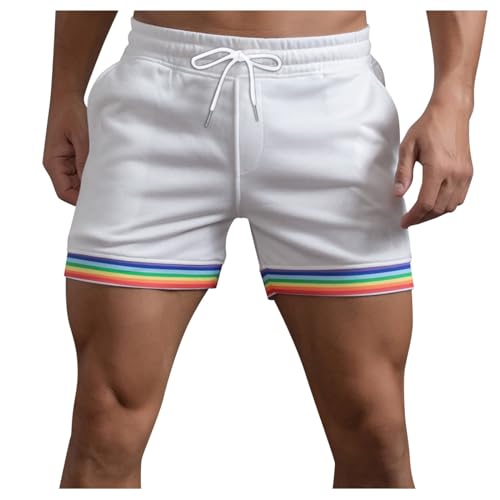 WKAYsIV Herren Shorts Kampfsport mit Tasche und Kordelzug, lockere Freizeithose für Sport, Laufen, gerade Shorts, Strandhose Hose Herren Unten(Weiß 4XL) von WKAYsIV