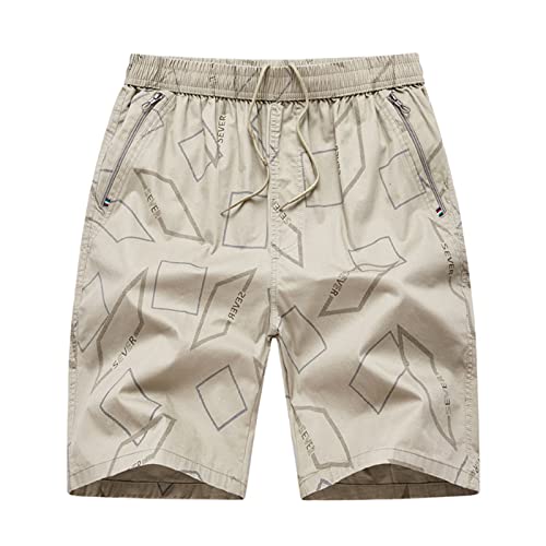 WKAYsIV Herren Sommer leicht Leinen Shorts Im Freien Casual Lose Plus Größe Patchwork Overalls Shorts Hosen Lange Sporthose Damen(Khaki,4XL) von WKAYsIV