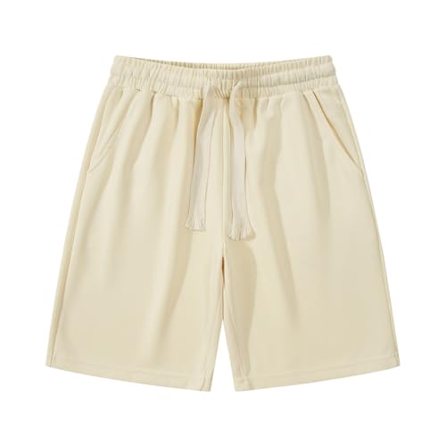 WKAYsIV Hose Kurz L mit Taschen, Sportshorts, lässige Shorts, passende Shorts für Lauftraining und Jogging Kurze Hose Mit Reißverschluss Herren(Beige M) von WKAYsIV