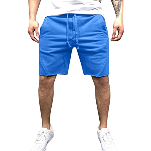 WKAYsIV Kurze Hose Stoff Shorts mit mittlerer Taille, solide Splice-Tasche, Kordelzug, knielange Shorts Tennisshorts Mit Tasche Herren(Blau XL) von WKAYsIV