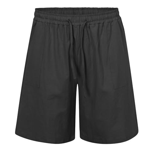 WKAYsIV O Shorts Herren aus Baumwolle und Leinen für Herren, leichte Sommer-Strandhose mit Kordelzug Sporthose Mit Reißverschluss(Schwarz XXL) von WKAYsIV