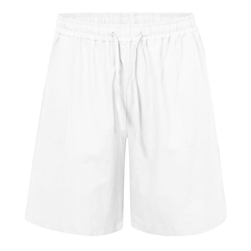 WKAYsIV O Shorts Herren aus Baumwolle und Leinen für Herren, leichte Sommer-Strandhose mit Kordelzug Sporthose Mit Reißverschluss(Weiß XL) von WKAYsIV