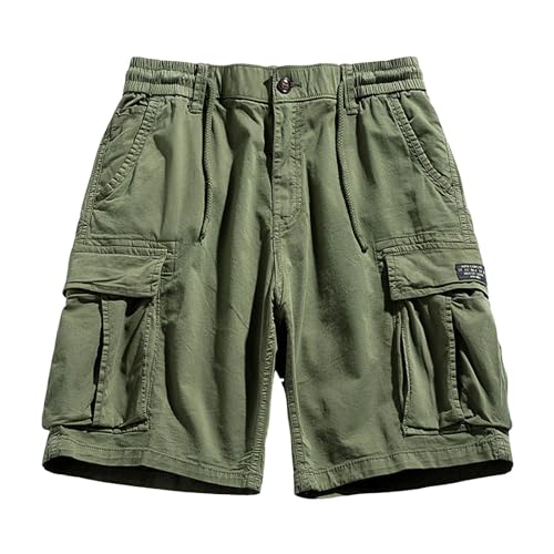 WKAYsIV Sommer Zubehör einfache und vielseitige, Kurze Hose, mittlere Hose, einfarbige Herren-Cargo-Shorts Retro Shorts Herren Jack(Grün 33) von WKAYsIV