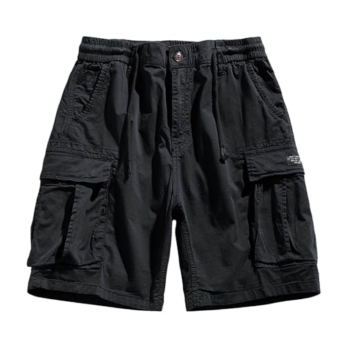 WKAYsIV Sommer Zubehör einfache und vielseitige, Kurze Hose, mittlere Hose, einfarbige Herren-Cargo-Shorts Retro Shorts Herren Jack(Schwarz 33) von WKAYsIV