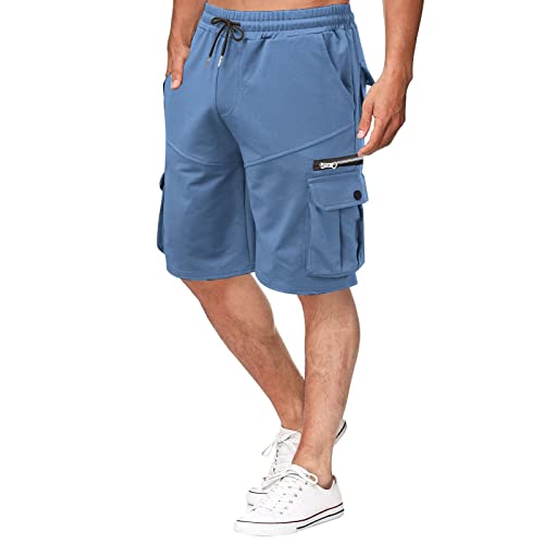 WKAYsIV Sommerhose Herren Hose Stretch Jogginghose Mit Gummizug Herren Lose Plus Größe Fünf-Punkte-Hose Pocket Zipper Casual Shorts Jogginghose Herren Cargohose(Hellblau,XL) von WKAYsIV