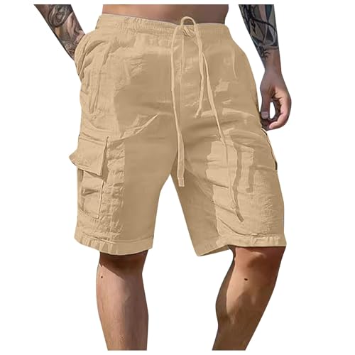 WKAYsIV Sporthorts Und Sommer Hose Casual Alle Einfarbig Malerei Lose Plus Größe Hosen Mode Strand Taschen Kurze Herren Shorts(Khaki M) von WKAYsIV