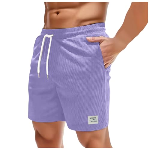 WKAYsIV breit Herren Hose weiß Jogginghose Jogginghose Herren Ohne Shorts Elastische Taille Arbeitshose Strandhose Trainingshose Mit Innenhose(Lila,L) von WKAYsIV