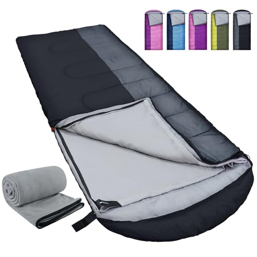 WKFAMOUT XL Schlafsack Outdoor mit Fleecefutter Schlafsäcke Erwachsene Maschinenwaschbar Winter Deckenschlafsack mit Kompressionssack für 4 Jahreszeiten Camping Wandern Schwarz von WKFAMOUT