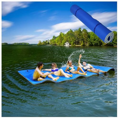 WKXTECZT Schwimmendes Wasserpad, 3 Schichten, Schwimmendes Wasserschaum-Pad Mit Rollkissen-Design, Federnd, Reißfest, XPE-Schaumstoff-Matte, Aufrollbar,Blau,170X60x3.3cm von WKXTECZT