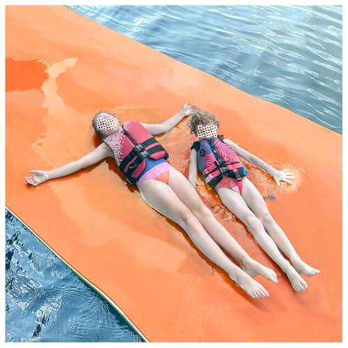 WKXTECZT Wasserhängematte, Aufrollbare Schwimmmatte, Wasserliege Aus 3-Schichtigem XPE Schaum, Schwimmende Wassermatte Für Erholung & Entspannung,Orange,3.5mx1.7mx3.3cm von WKXTECZT