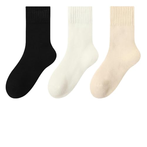 Chaussette Hiver Damen Winter Plüsch Socken Dicke Warme Damen Mittelschwere Socken Plüsch Hausboden Schlafsocken-Schwarz+Weiß+Aus Weiß-Eine Größe von WLDMI