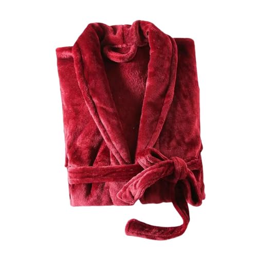 Damen-Bademantel Weiche Flauschige Bademantel Bequem Unisex Winter Bademantel Schnüre-Up-Design Dick Und Warm-Wine Red-XL（60Kg-70Kg） von WLDMI