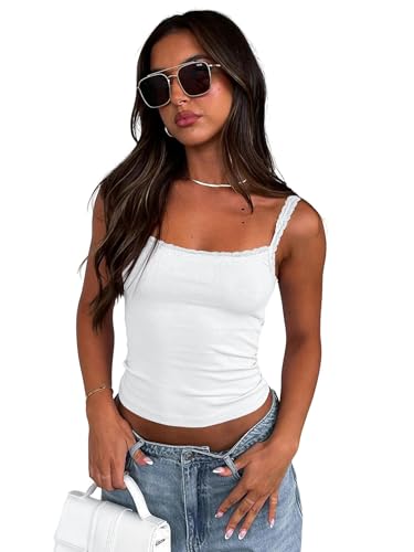 Damen Tanktop Camisole Weste Für Frauen Sommer All-Match Slim Fit Short Solid Color Bottoming Shirt-Weiß-M von WLDMI