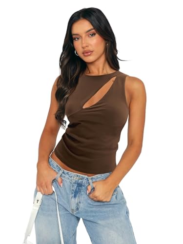 Damen Tanktop Chic Small Weste Äußere Verschleiß Ärmellose Bodenhemd Bauch Exponiertes Schlankes Fit Für Frauen-Braun-L von WLDMI