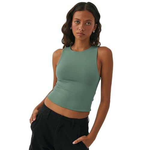 Damen Tanktop Frauen Mit Navel-Baring Ärmellosen, Eng Bodenen Hemd Runden Hals Racerback Weste Außenverschleiß-Grün-Xs von WLDMI