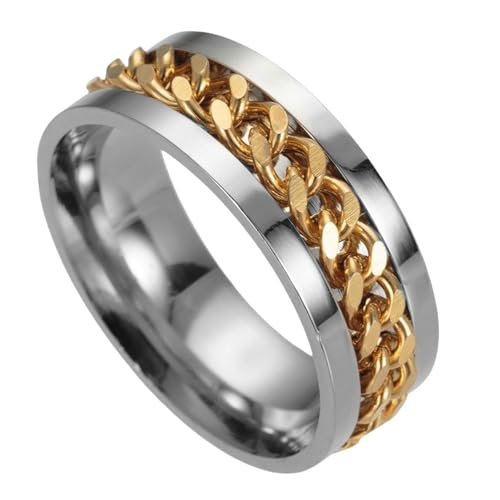 Verstellbarer Ring Cool Chain Titanium Steel Couple Rotating Decompression Punk Ring, Men and Women Ring-Gold Chain-5 von WLDMI