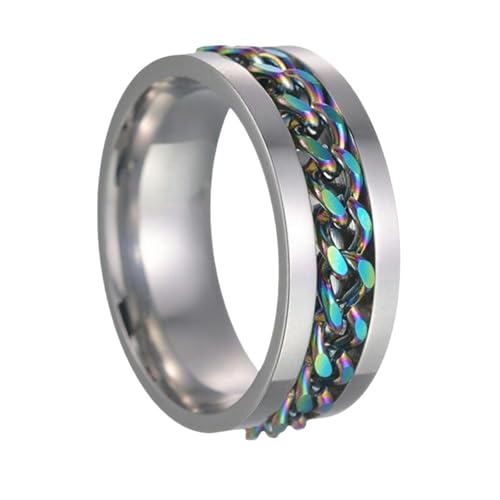 Verstellbarer Ring Cool Chain Titanium Steel Couple Rotating Decompression Punk Ring, Men and Women Ring-Silver-11 von WLDMI