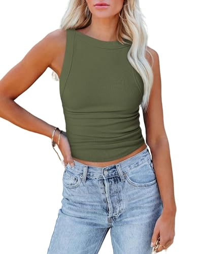 WLDMI Damen Tanktop Frauen Im Sommer Rückenless Jacke Vest Herbst Und Winterboden Kleines Hemd-Dunkelgrün-XL von WLDMI