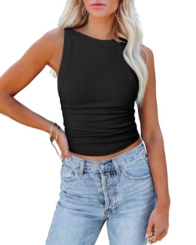 WLDMI Damen Tanktop Frauen Im Sommer Rückenless Jacke Vest Herbst Und Winterboden Kleines Hemd-Schwarz-L von WLDMI