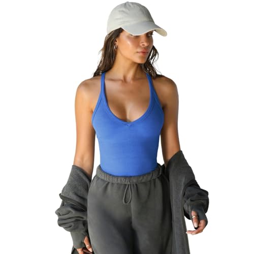 WLDMI Damen Tanktop Frühlings- Und Sommerstrickweste Für Frauen, Sexy Schlankes Fit, Bottoming -Hemd-Blau-S von WLDMI