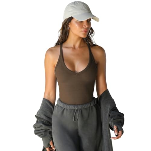 WLDMI Damen Tanktop Frühlings- Und Sommerstrickweste Für Frauen, Sexy Schlankes Fit, Bottoming -Hemd-Braun-S von WLDMI