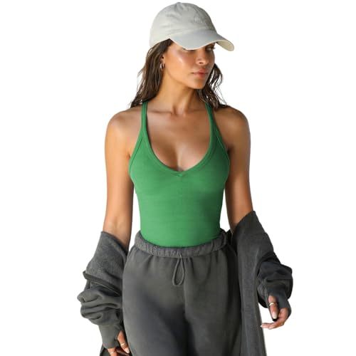 WLDMI Damen Tanktop Frühlings- Und Sommerstrickweste Für Frauen, Sexy Schlankes Fit, Bottoming -Hemd-Grün-M von WLDMI