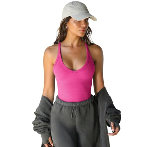 WLDMI Damen Tanktop Frühlings- Und Sommerstrickweste Für Frauen, Sexy Schlankes Fit, Bottoming -Hemd-Rosenrot-M von WLDMI