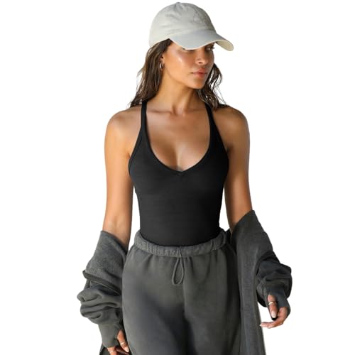 WLDMI Damen Tanktop Frühlings- Und Sommerstrickweste Für Frauen, Sexy Schlankes Fit, Bottoming -Hemd-Schwarz-L von WLDMI