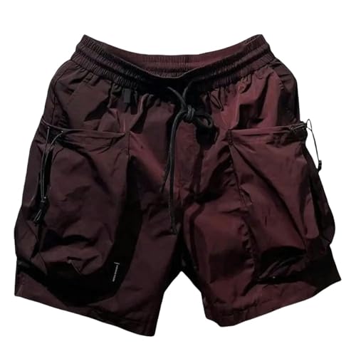 WLDMI Herren Shorts Casual Work Shorts Männer Losen Kordelkordel Shorts Männer Sommer Big Pocket Soft Sport Shorts Street-Weinrot-2Xl von WLDMI