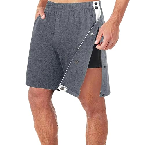 WLDMI Herren Shorts Reißbare Basketball-Shorts Von Männern Split Full Button Jogging Hosen Lose Postoperative Shorts-Dunkelgrau-L von WLDMI