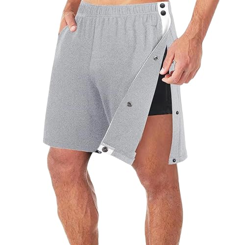 WLDMI Herren Shorts Reißbare Basketball-Shorts Von Männern Split Full Button Jogging Hosen Lose Postoperative Shorts-Grau-XL von WLDMI