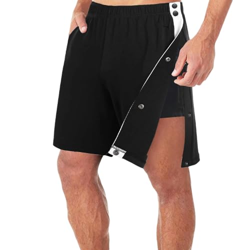 WLDMI Herren Shorts Reißbare Basketball-Shorts Von Männern Split Full Button Jogging Hosen Lose Postoperative Shorts-Schwarz-L von WLDMI