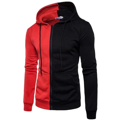 WLDMI Kapuzenpullover Colorblock Großer Großer Langarmpullover Slim Fit Kapuzendickte Jacke Mit Kapuze Mit Kapuze-Rot-3Xl von WLDMI