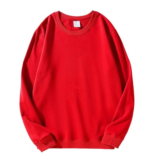 WLDMI Kapuzenpullover Cotton Round Neck Sweatshirt Herren -Schulter Terry Loose Herren Und Frauenoberteile-280G-Rot-L von WLDMI