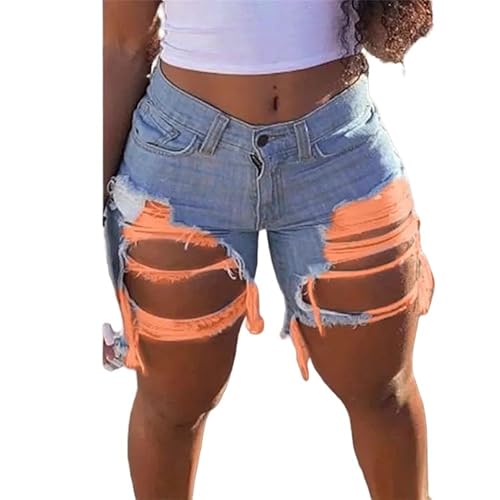 WLDMI Sommer Frauen Zerrissene Denim Shorts Mode Sexy Jeans Shorts S-2xl-Blau Orange-XL von WLDMI