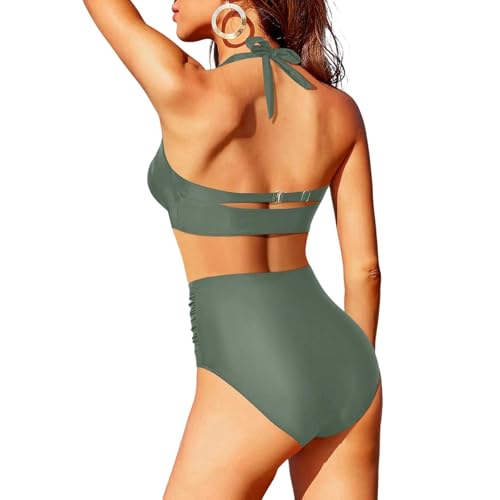WLDMI Swimwear Hoher Taillenbikini Feste Farben Split Split Bikini Set Badeanzug Zweiteiliger Badeanzug Strandkleidung-Ag-XL von WLDMI