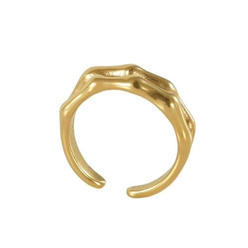 WLDMI Verstellbarer Ring Doppelter Bambusring Gold Edelstahl Persönlichkeit Mode Verstellbarer Ring-Gold-Verstellbar von WLDMI