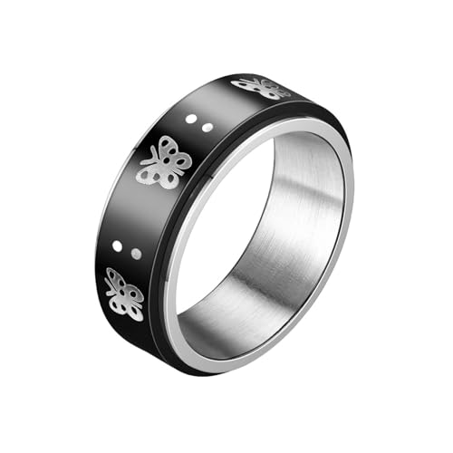 WLDMI Verstellbarer Ring Word Pattern Rotatable Decompression Stainless Steel Ring Ring Fashion Jewelry-P-11 von WLDMI