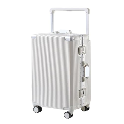 WLFKL Koffer Gepäck, Aluminiumrahmen, 20-Zoll-Boarding-Koffer, Universalrad, Breiter Trolley-Koffer, 24-Zoll-Passwortbox Hartschalenkoffer(White,20in) von WLFKL