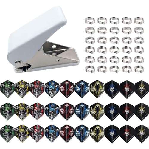 WLHGH Dart Locher, Dart Flights Flight Locher, Standard Dart Flights zubehör mit 30 Flights in 10 verschiedenen Skulls Designs und dreißig Metallringe von WLHGH