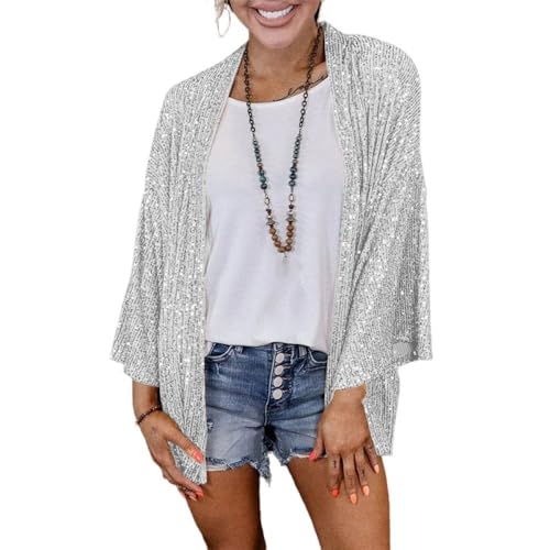 WLLDDDIU Bolero für Damen,glänzendes Pailletten Design,Kurze Oberteile,Lange Ärmel,Strickjacke,vorne offen,durchsichtig,Schulterjacke,Umhang,Abendparty,Überzug für Kleider,Silber,XL WLLDDDIU Bolero für Damen,glänzendes Pailletten Design,Kurze Oberteile,Lange Ärmel,Strickjacke,vorne offen,durchsichtig,Schulterjacke,Umhang,Abendparty,Überzug für Kleider,Silber,XL von WLLDDDIU