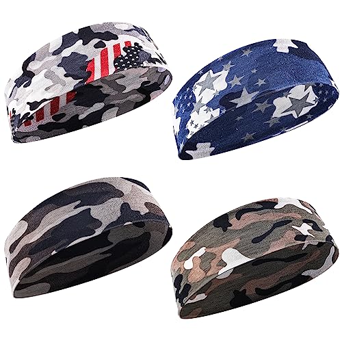 WLLHYF Kinder-Sport-Stirnbänder 4 Stück athletische Schweißbänder Stirnband für Jungen Camouflage Sport-Stirnband schweißabsorbierend elastisches Haarband für Fußball Baseball Basketball von WLLHYF