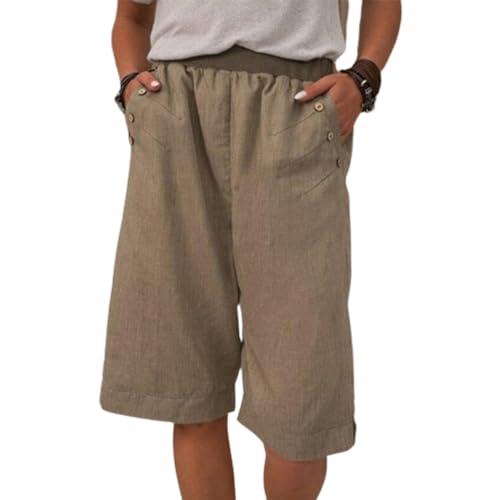 WLLhxyx Lässige Taschen-Shorts für Damen im Sommer, hoch taillierte, lässige, Bequeme Stretch-Shorts aus Leinen (Brown,3XL) von WLLhxyx