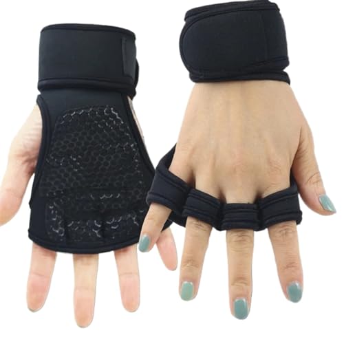 WLTYSM Cushion Grip Hand Palm Protector Gym Fitness Handschuhe Bodybuilding Workout Power Gewichtheben Trainingshandschuhe Hantel Griffe Pads (Color : Black A, Size : M) von WLTYSM