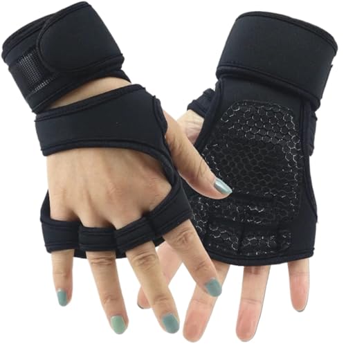 WLTYSM Cushion Grip Hand Palm Protector Gym Fitness Handschuhe Bodybuilding Workout Power Gewichtheben Trainingshandschuhe Hantel Griffe Pads (Color : Black C, Size : L) von WLTYSM