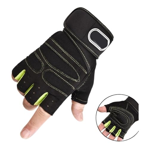 WLTYSM Dumbbell Gloves for Men Women Weightlifting Bodybuilding Workout Sport Gym Training Gloves Non-Slip Wrist Protector Turnhandschuhe(Black Green,L) von WLTYSM