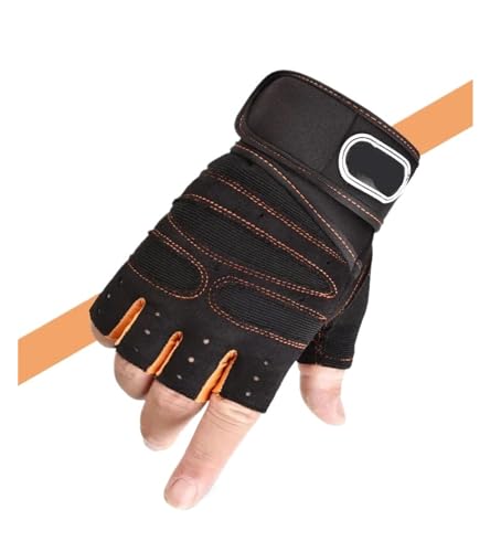 WLTYSM Dumbbell Gloves for Men Women Weightlifting Bodybuilding Workout Sport Gym Training Gloves Non-Slip Wrist Protector Turnhandschuhe(Black Orange,L) von WLTYSM